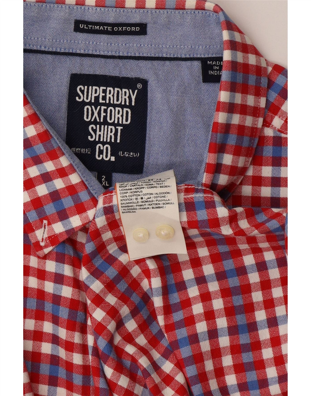 Camicia a maniche corte da uomo SUPERDRY 2XL in cotone a quadri rossi
