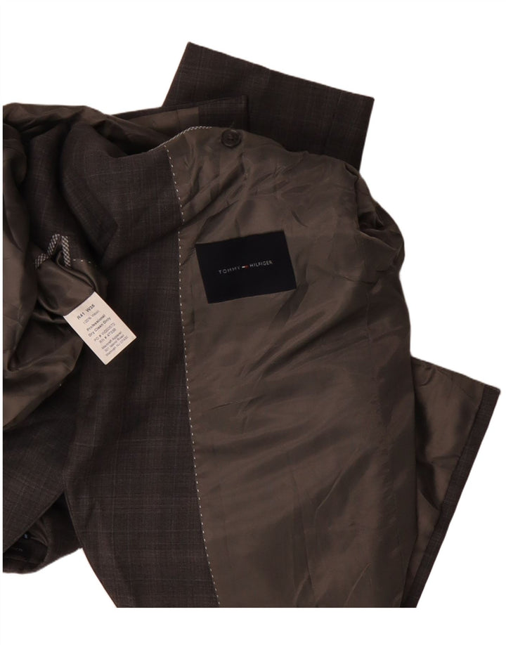 Giacca blazer a 2 bottoni da uomo Tommy Hilfiger US 41 grande lana scozzese marrone
