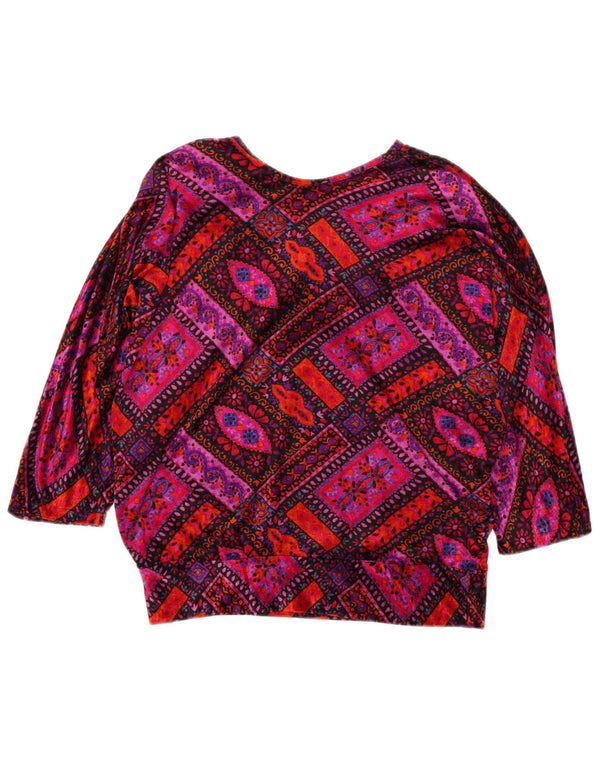 Top camicetta vintage da donna con maniche a 3/4 UK 14 medio multicolore retrò