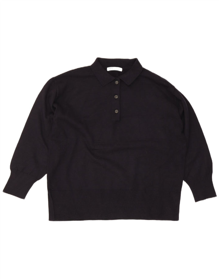 Maglione maglione oversize con collo a polo da donna Zara UK 14 blu navy medio