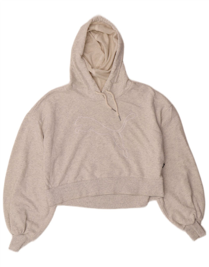 Felpa con cappuccio corta grafica oversize da donna Puma UK 10 piccola in cotone grigio