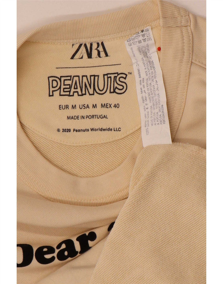Felpa grafica Zara da uomo con grafica Peanuts, cotone beige medio