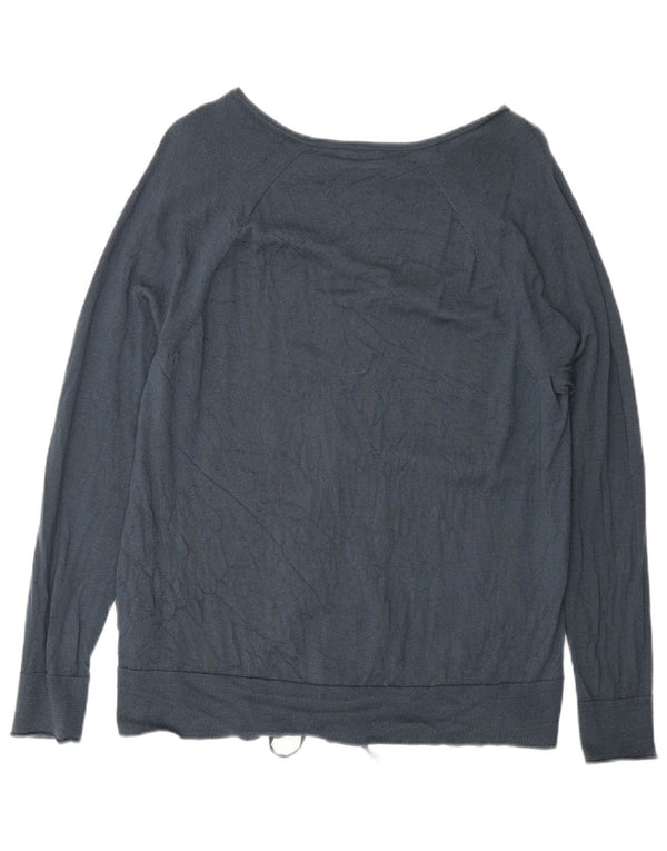 Jigsaw Top da donna con allacciatura frontale a maniche lunghe UK 16 Large in seta blu navy