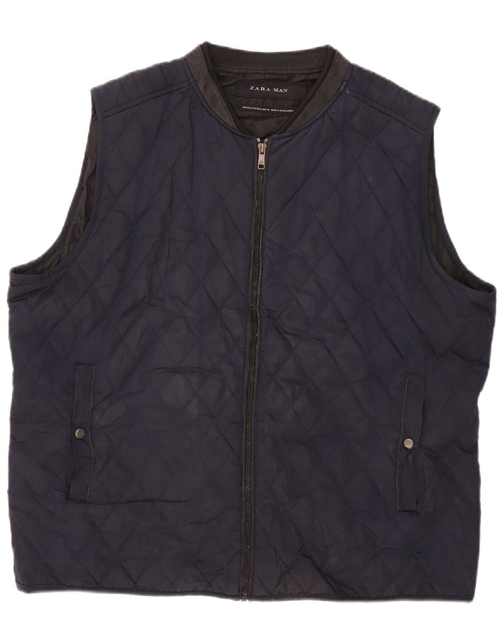 Gilet trapuntato da uomo Zara UK 44 2XL poliestere blu navy