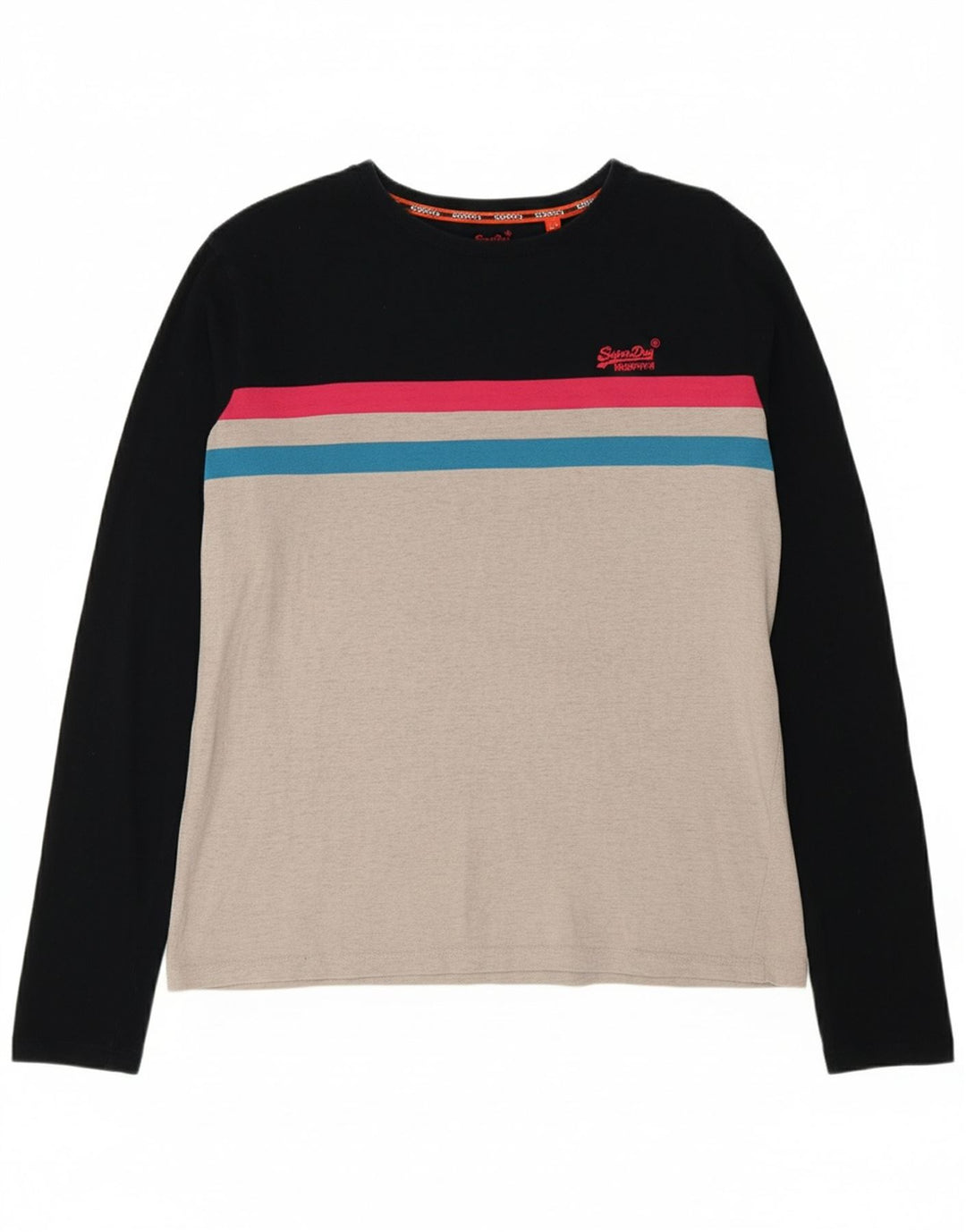 SUPERDRY Womens Top Long Sleeve UK 16 Large Grey Colourblock Cotton