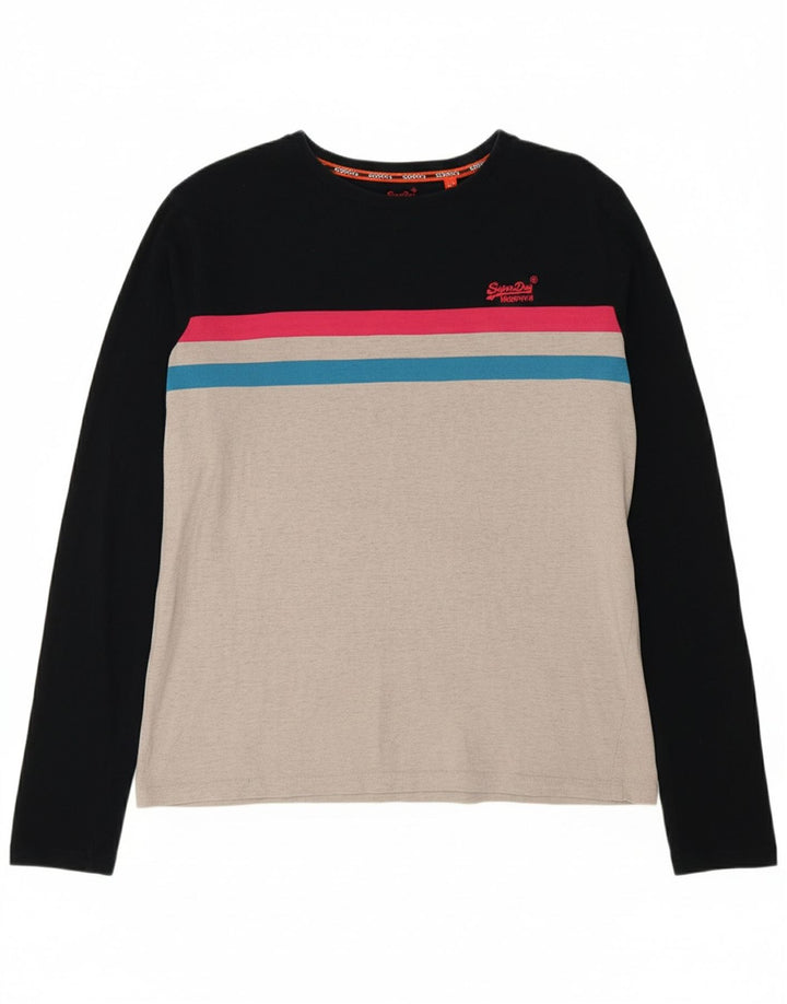 SUPERDRY Womens Top Long Sleeve UK 16 Large Grey Colourblock Cotton