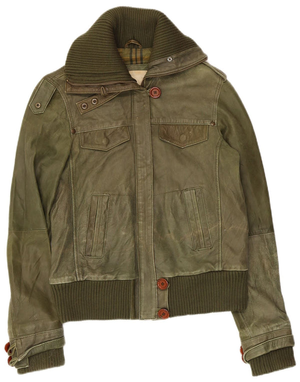 Giacca in pelle militare da donna Bershka UK 14 grande color cachi