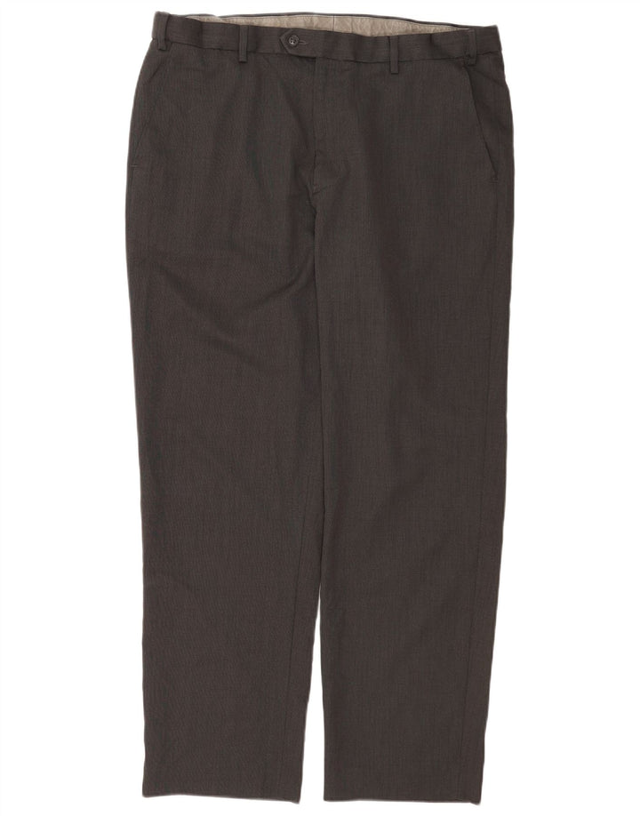 Pantaloni da abito regolari dritti da uomo Marks & Spencer W38 L31 poliestere grigio