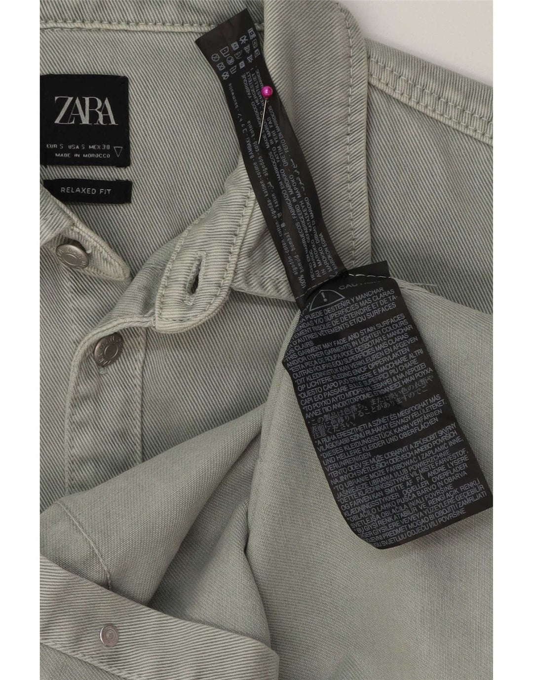 Camicia di jeans Zara da uomo dalla vestibilità comoda, piccola, in cotone verde