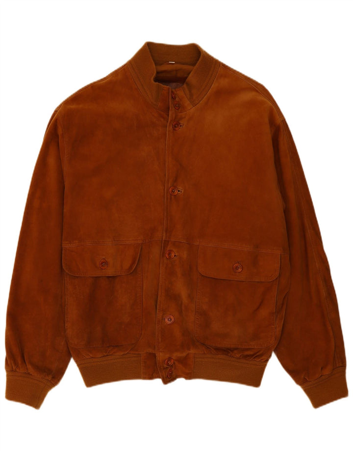 Giubbotto bomber vintage in pelle scamosciata da uomo IT 54 2XL in pelle marrone