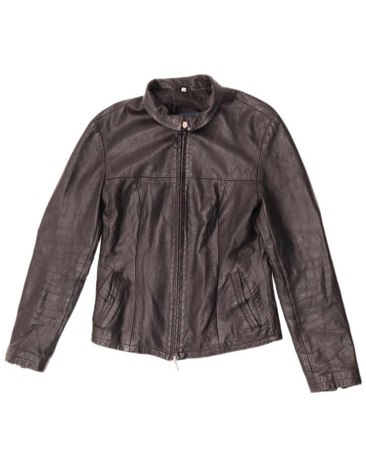 Giacca in pelle da donna vintage UK 12 in pelle nera media