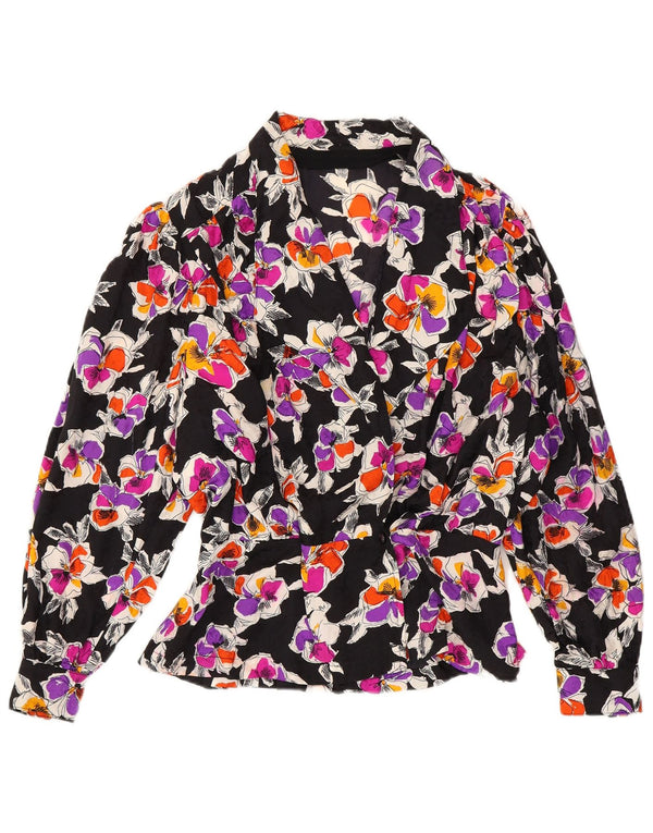 Camicetta camicia vintage da donna UK 12 floreale multicolore medio