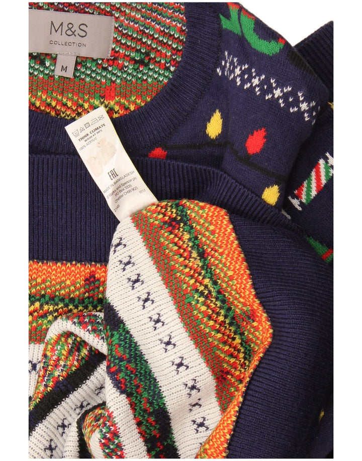 Maglione maglione girocollo da uomo Marks & Spencer medio blu navy natalizio
