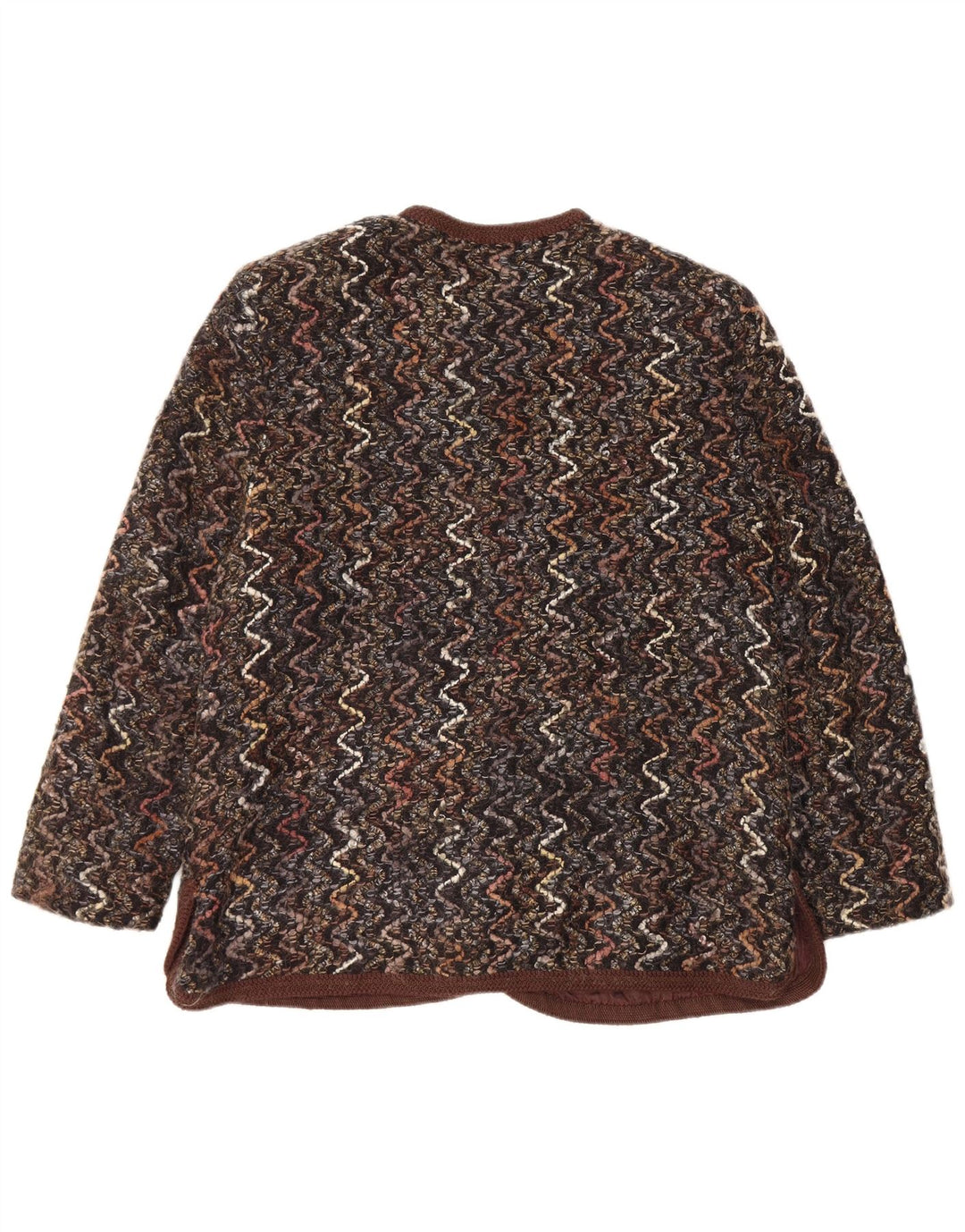 Giacca blazer a 5 bottoni da donna Maglificio UK 16 Large Brown Chevron Wool