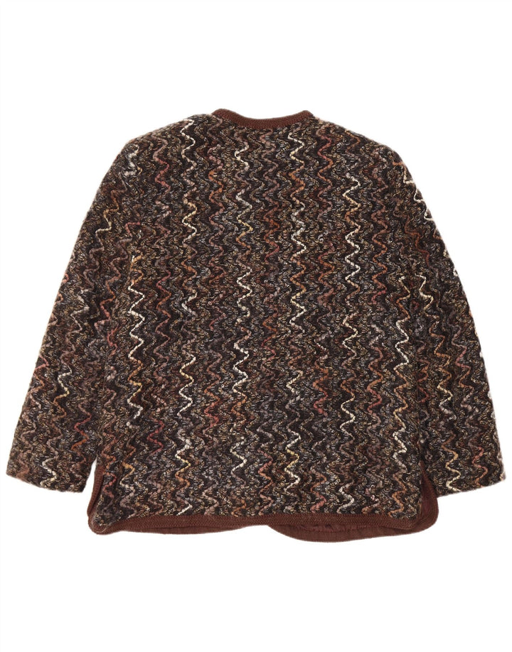 Giacca blazer a 5 bottoni da donna Maglificio UK 16 Large Brown Chevron Wool