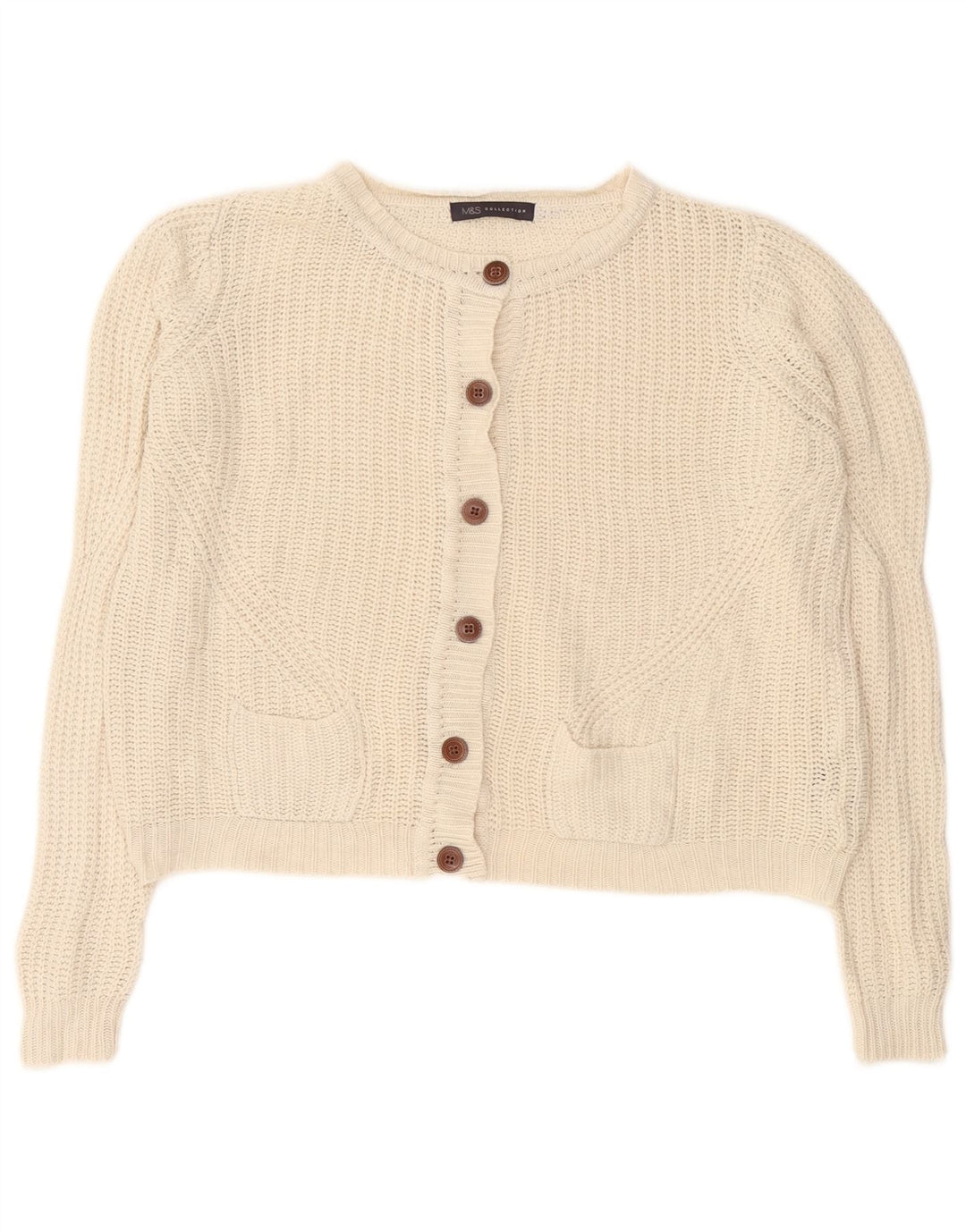 Maglione cardigan corto da donna Marks & Spencer UK 10 piccolo bianco sporco