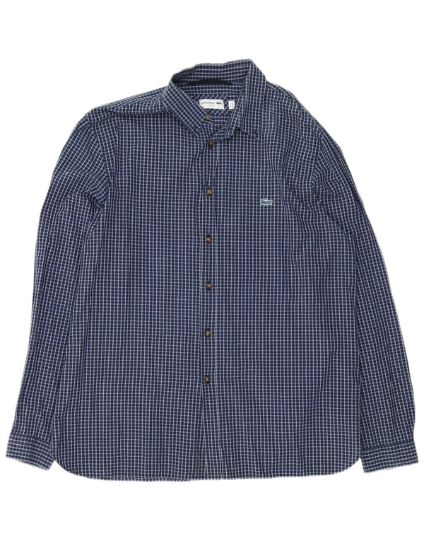 Camicia Lacoste da uomo slim fit taglia 45 2XL cotone a quadri blu navy