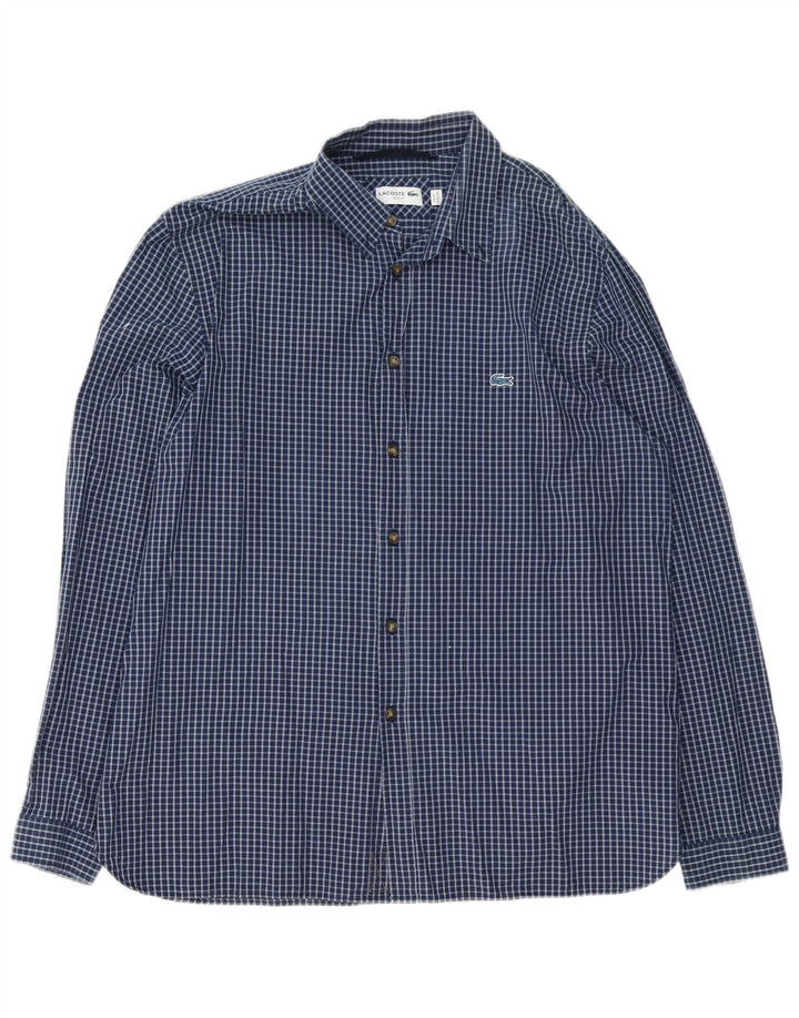 Camicia Lacoste da uomo slim fit taglia 45 2XL cotone a quadri blu navy