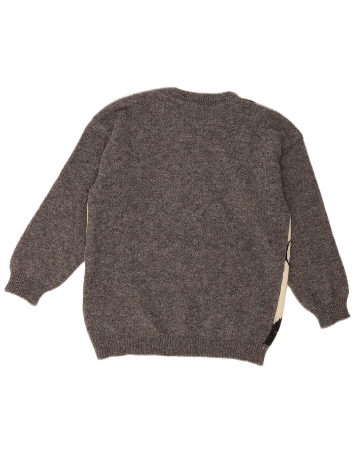 Maglione maglione girocollo da donna Benetton UK 10 piccolo grigio a rombi/diamante
