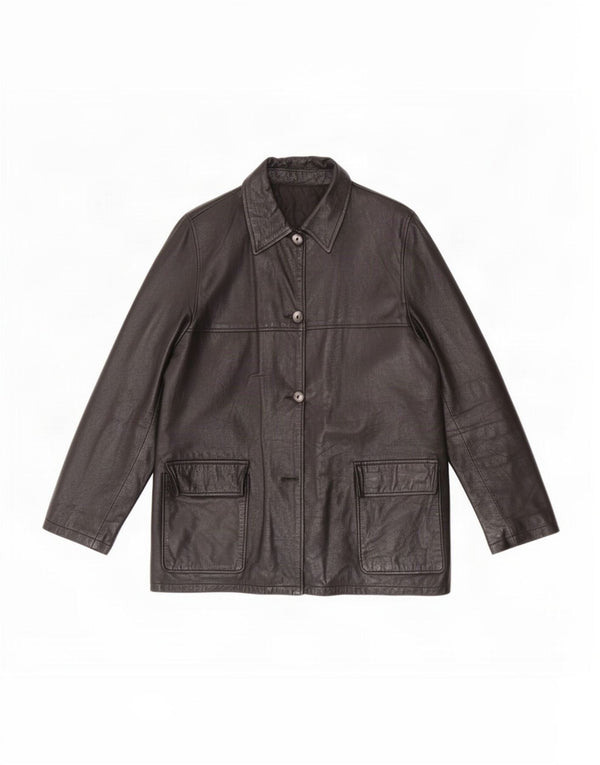Giacca in pelle vintage da donna IT 46 grande nera
