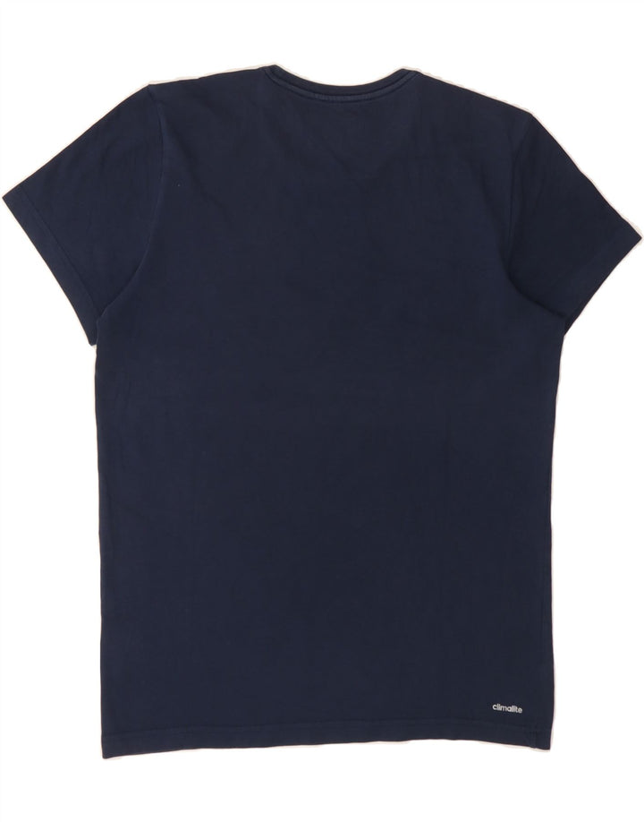ADIDAS Mens Climalite Graphic T-Shirt Top Medium Navy Blue Cotton Vintage Adidas and Second-Hand Adidas from Messina Hembry 