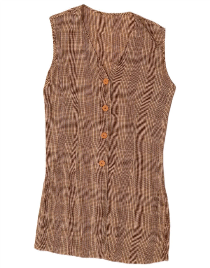 Set da donna VINTAGE a 4 bottoni e 2 pezzi UK 10 piccolo W28 acetato a quadri marrone