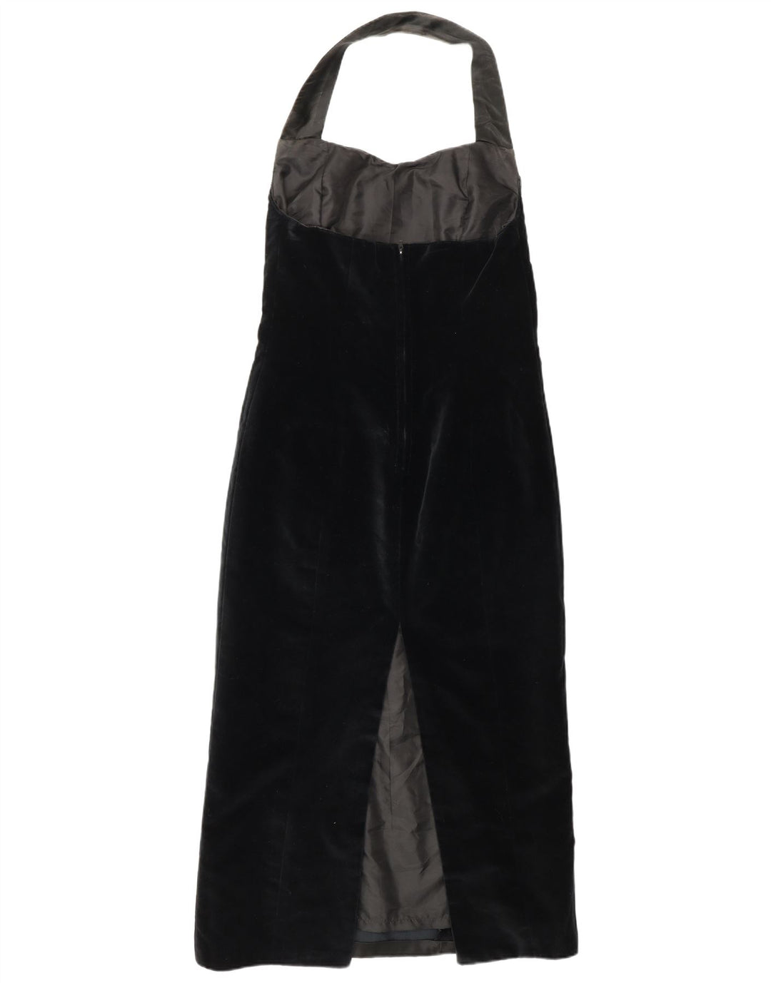 Abito da donna VINTAGE in velluto con scollo all'americana UK 10 piccolo nero