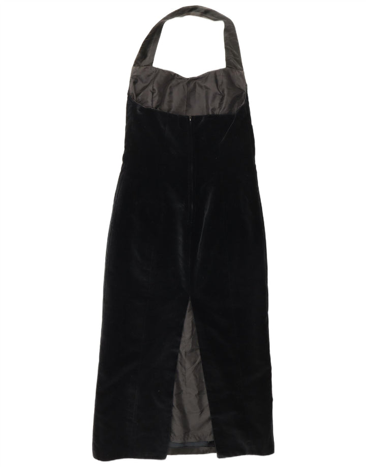 Abito da donna VINTAGE in velluto con scollo all'americana UK 10 piccolo nero