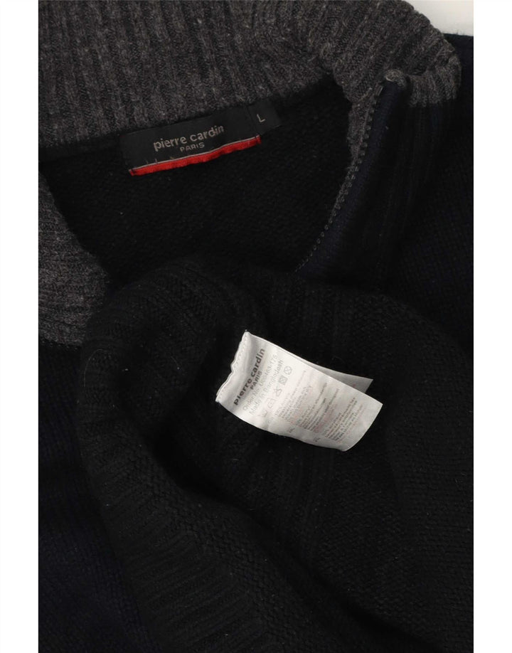 Pierre Cardin Maglione da uomo con zip e collo grande in acrilico nero