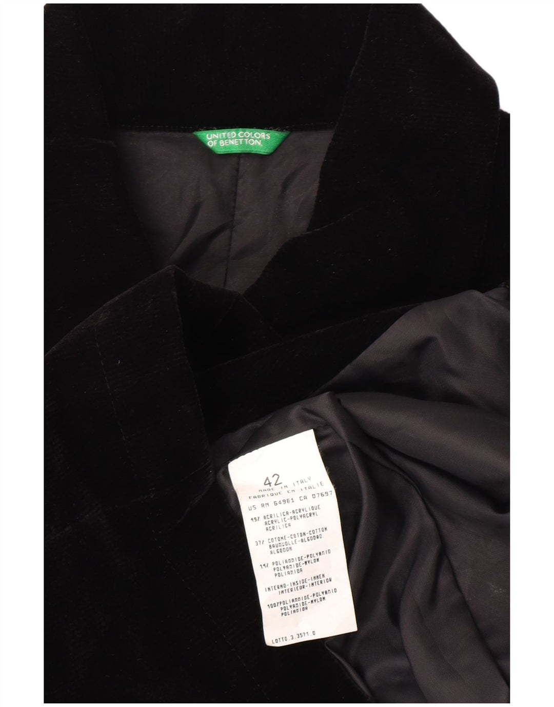 Giacca da donna in velluto a coste Benetton IT 42 Medium Nero Acrilico
