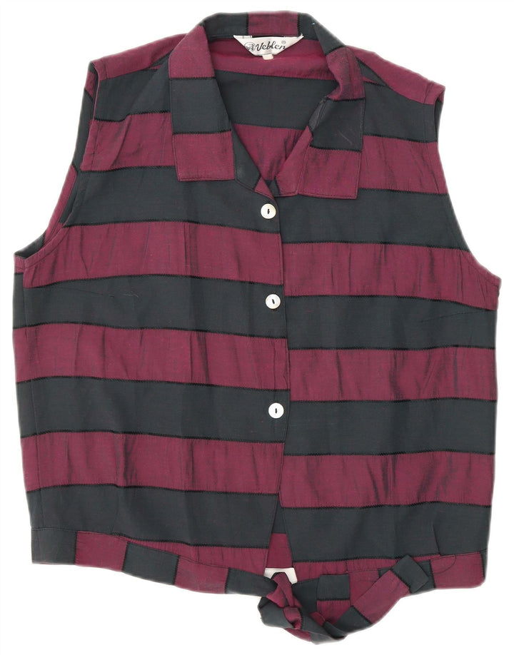 Camicetta da donna con cravatta sul davanti VINTAGE UK 16 media a righe nere