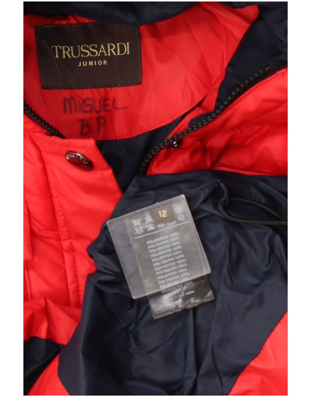 Giubbotto imbottito con cappuccio Trussardi da bambino con grafica 11-12 anni in poliestere rosso
