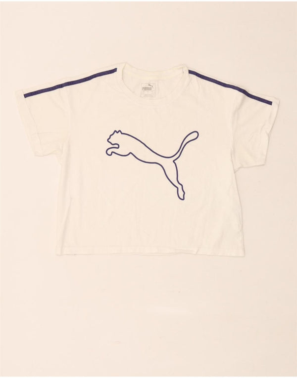 T-shirt grafica corta da donna Puma UK 10 piccola in cotone bianco