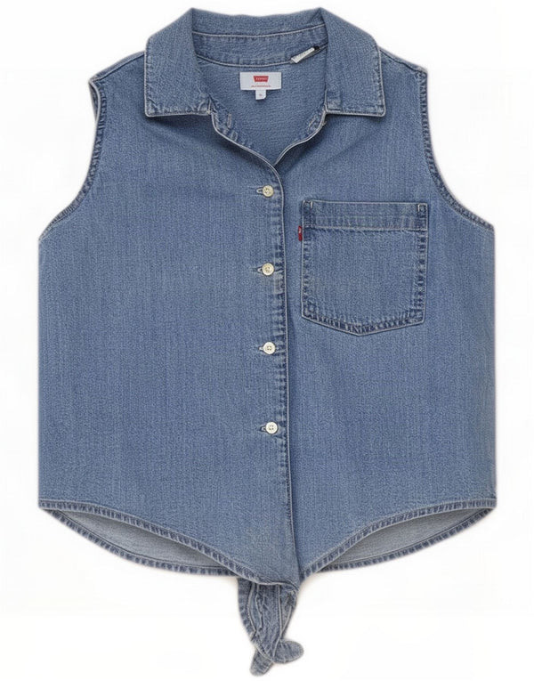 Levi's Womens Sleeveless Front Tie Shirt UK 10 Small Blue Cotton