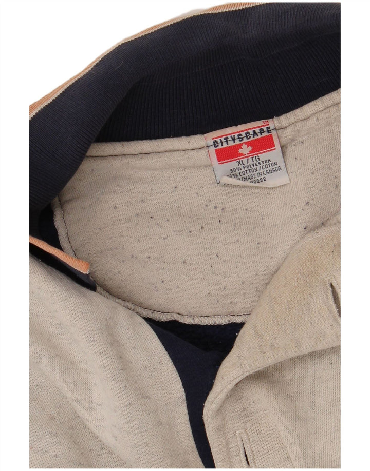 Felpa vintage da uomo con collo alto, maglione XL, poliestere color block blu navy