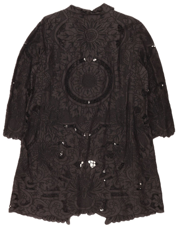 Abito a vestaglia da donna con maniche a 3/4 Gerard Darel IT 46 Grande ramiè floreale nero