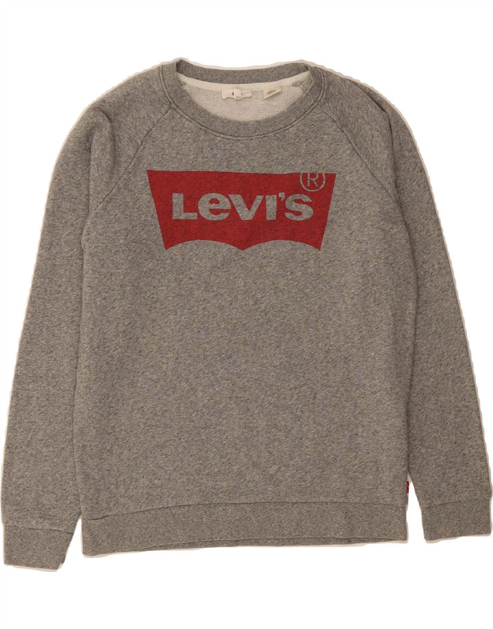 LEVI'S Womens Oversized Graphic Sweatshirt Jumper UK 6 XS Grey Cotton Vintage Levi's and Second-Hand Levi's from Messina Hembry 