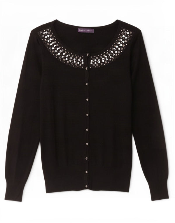 Maglione cardigan da donna Marks & Spencer UK 16 grande viscosa maculata nera