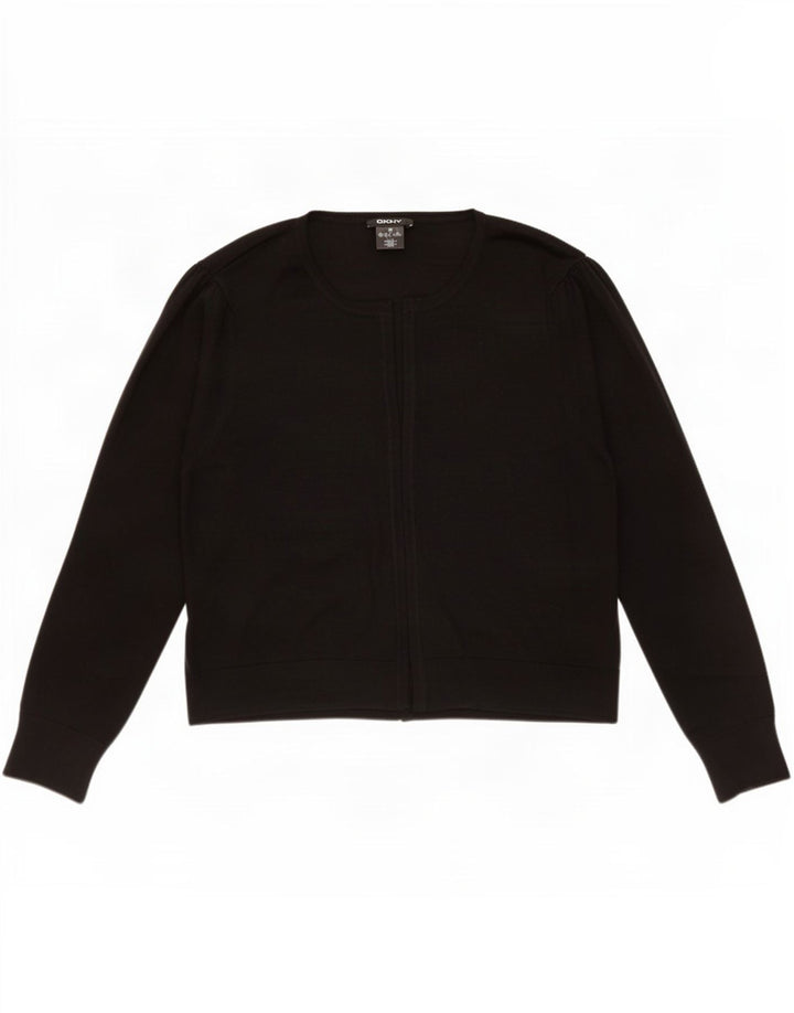 Dkny Maglione cardigan aperto da donna UK 18 XL Nero Poliestere