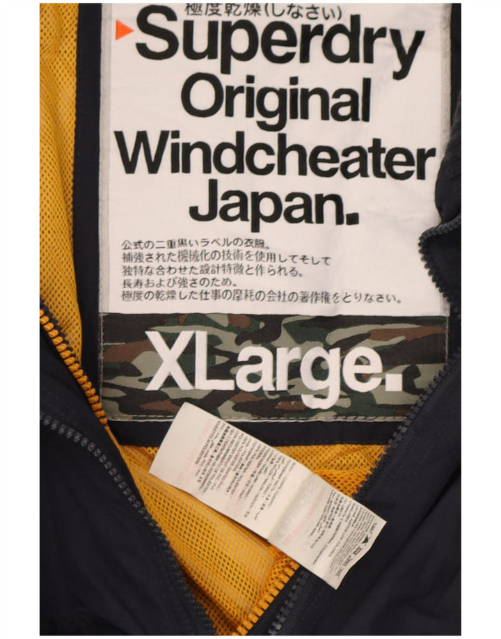 Giacca antipioggia grafica da uomo Superdry Windcheater UK 42 XL Nylon blu navy