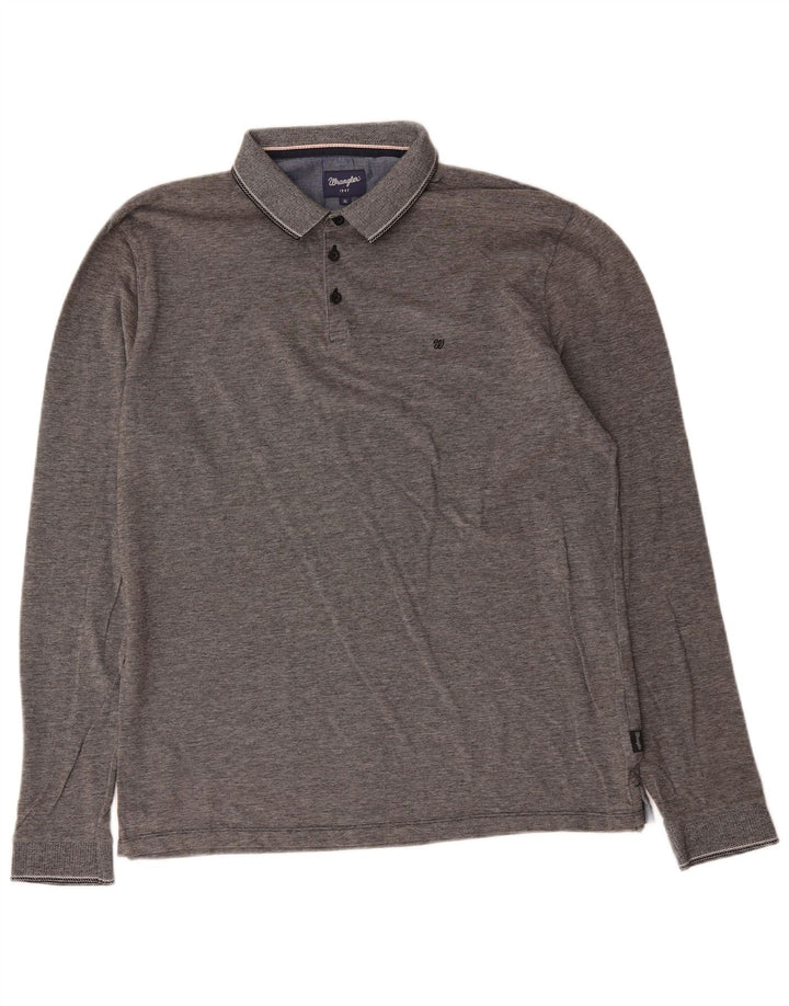 WRANGLER Mens Long Sleeve Polo Shirt XL Grey Cotton