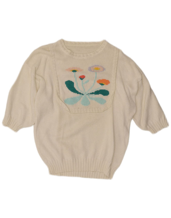 Maglione maglione con scollo a barca con grafica vintage da donna UK 16 grande bianco