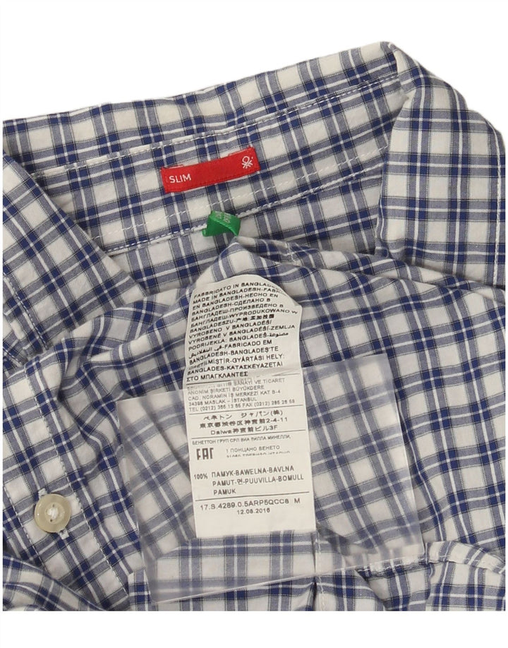 Camicia slim da uomo Benetton in cotone a quadri blu medio