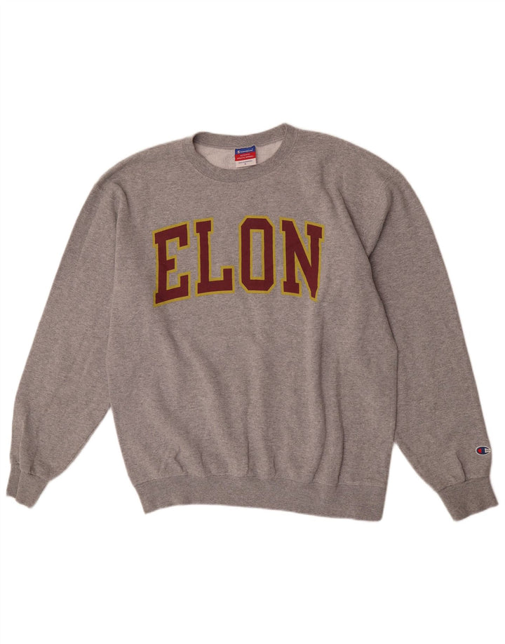 Felpa grafica da uomo Champion, maglione grande, cotone chiazzato grigio