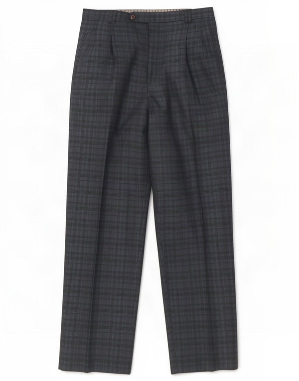 Pantaloni da abito dritti vintage da uomo IT 50 Large W34 L32 scozzese blu navy