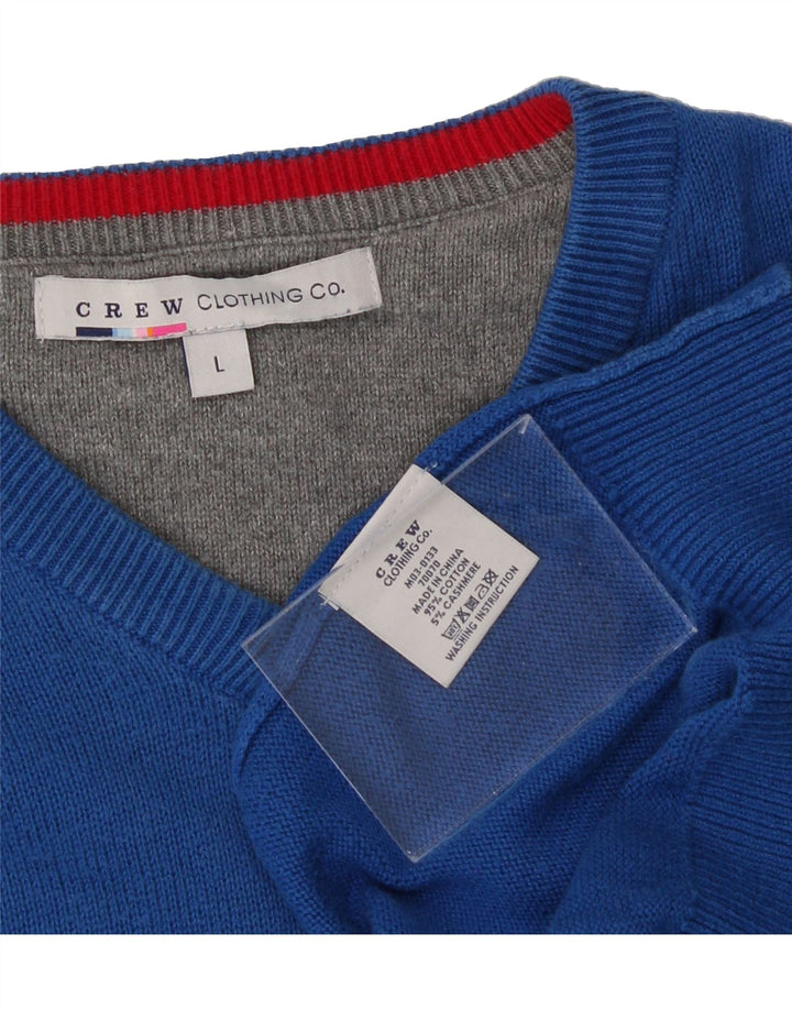 CREW CLOTHING Mens V-Neck Jumper Sweater Large Blue Cotton Vintage Crew Clothing and Second-Hand Crew Clothing from Messina Hembry 