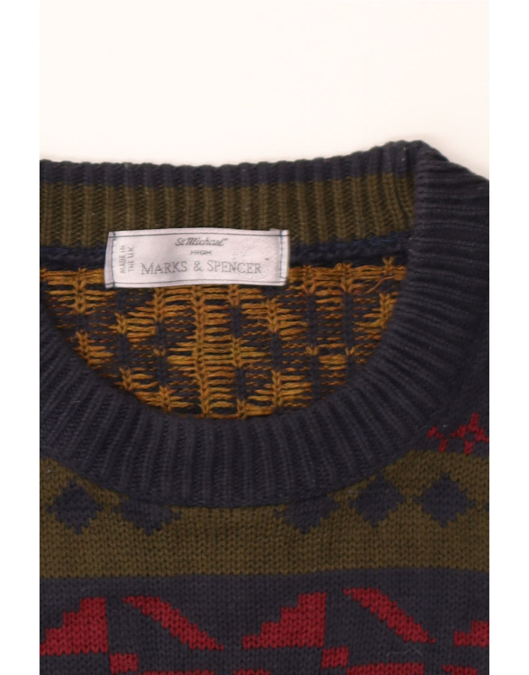 Maglione maglione girocollo da uomo Marks & Spencer grande motivo geometrico multicolore