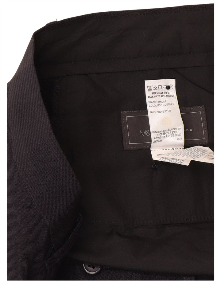 Pantaloni da abito dritti da uomo Marks & Spencer W36 L31 poliestere blu navy