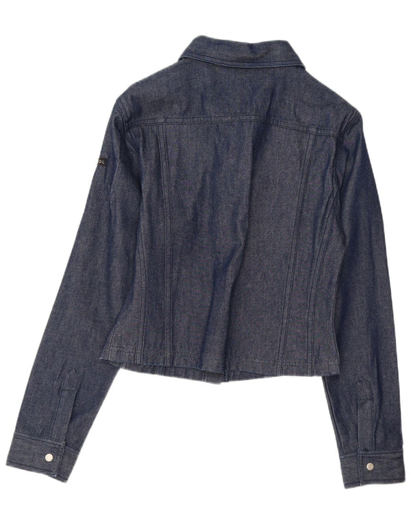 KANGOL Womens Crop Denim Shirt UK 12 Medium Navy Blue Cotton