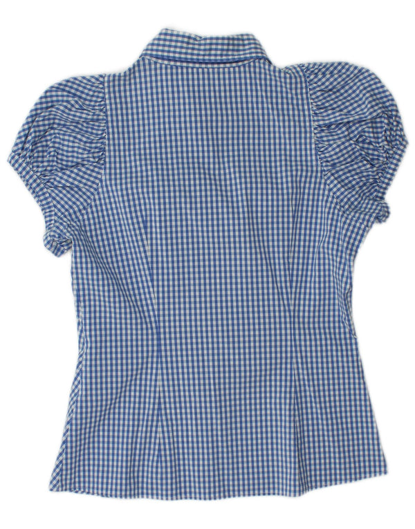 BENETTON Camicia a maniche corte da donna Camicetta UK 12 Blu medio a quadretti